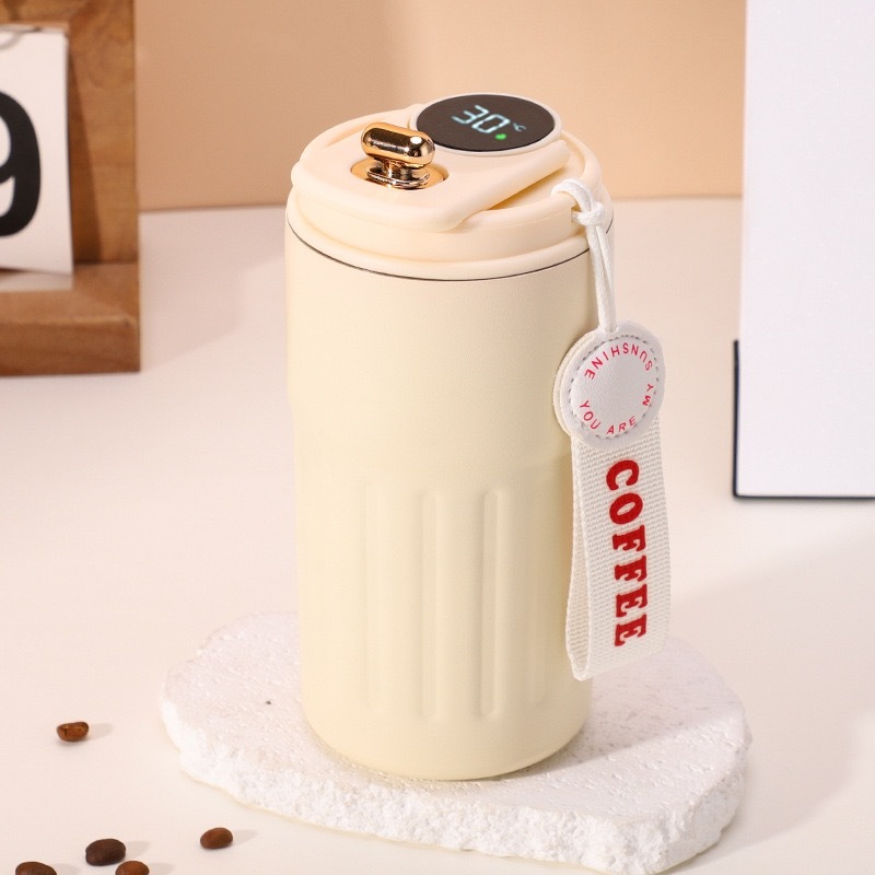 15oz Stainless Steel Coffee Mug Vacuum Insulated Tumbler with Temperature Display Coffee Outdoor Camping Mug with Leak-Proof Lid
