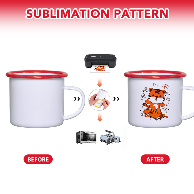 Ready to Ship 12oz Thickened Enamel Mugs Sublimation Blanks Coffee Mug With Different Colored Cup Rim for Heat Press Printing