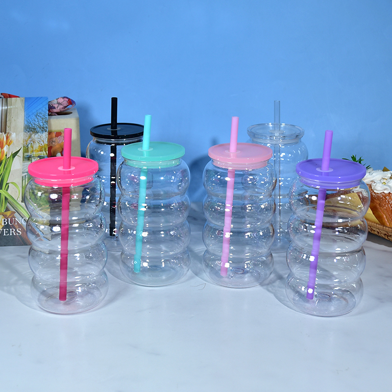 New Arrived Plastic 16oz Single Wall Colorful Clear Travel Mug Cup Plastic Lid Car Tumbler with Handle and Straw