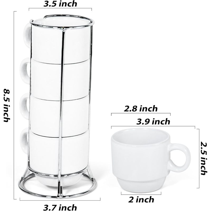 RTS Gift Printing 6oz Sublimation Coffee Mugs Ceramic Blank Cups Set of 4 with Rack for Heat Press DIY Printing