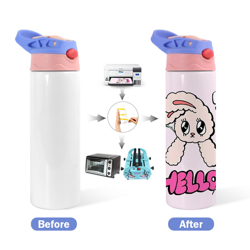 US RTS 25pcs/ctn 20oz Kids Water Bottle Sublimation Blanks Tumblers Stainless Steel Insulated Straight Kids Cup with Flip-up Lid