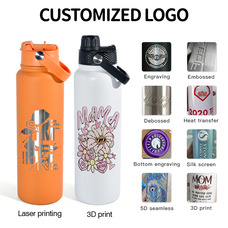 Newest Custom Logo Vacuum Flask 28oz 35oz 40oz Stainless Steel Insulated Sports Water Bottle with Free Suck Lid