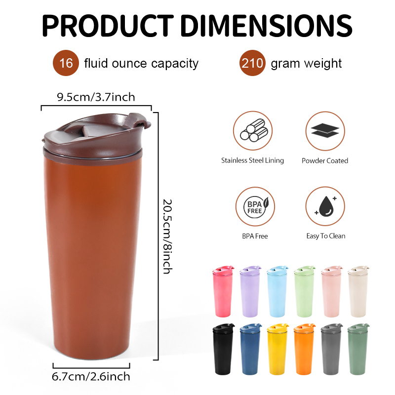 Costom Logo 500ml Double Wall Coffee Mug Plastic Inner Stainless Steel SS201 Outside Double Wall Drinking Bottle with Screw Lid