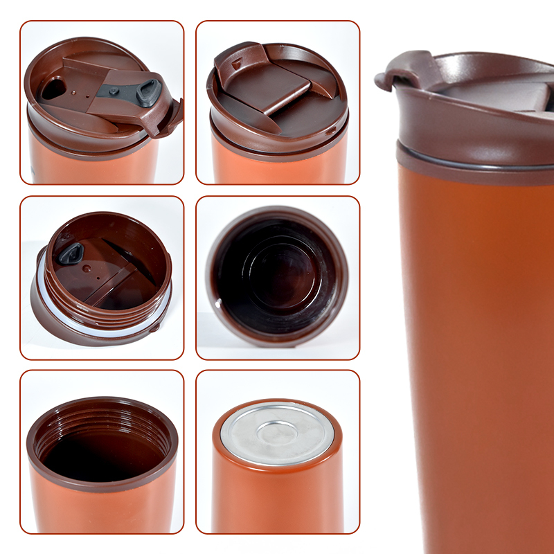 Costom Logo 500ml Double Wall Coffee Mug Plastic Inner Stainless Steel SS201 Outside Double Wall Drinking Bottle with Screw Lid