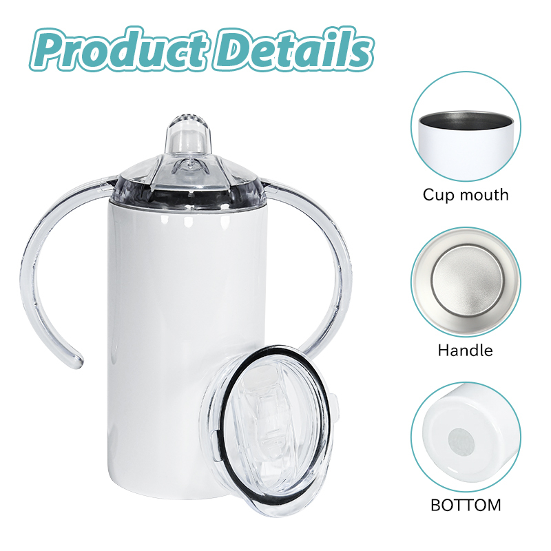 US Warehouse RTS 12oz Sublimation Tumbler Double Wall Stainless Steel Straight Kids Bottle Clear Lid Sippy Cups with Dual Lids