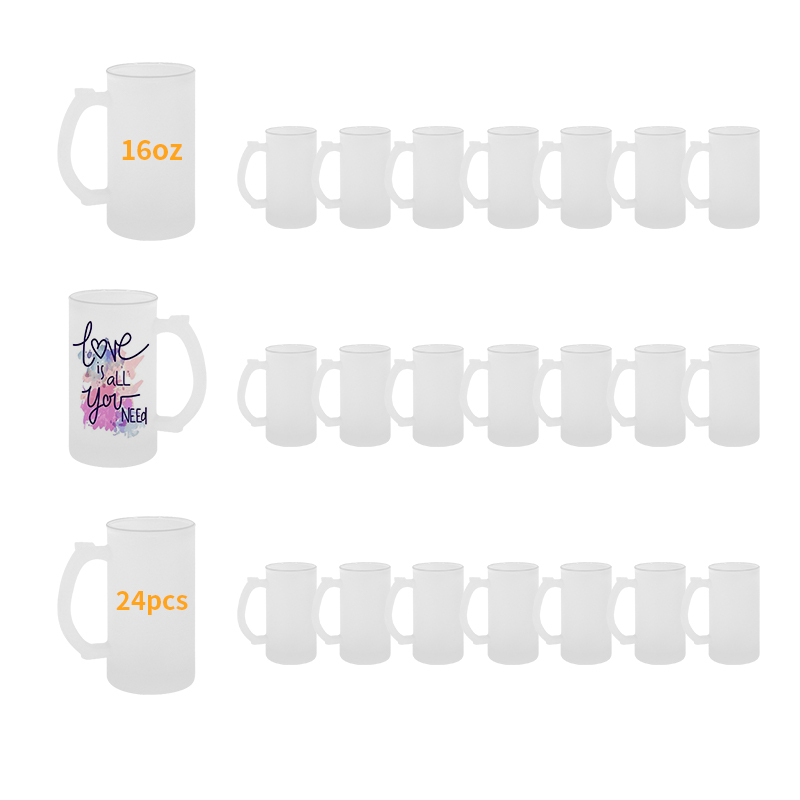Free Shipping USA Warehouse 24pcs/ctn 16oz Sublimation Frosted Beer Mug with Handle Glass Frosted 16oz Beer Mug