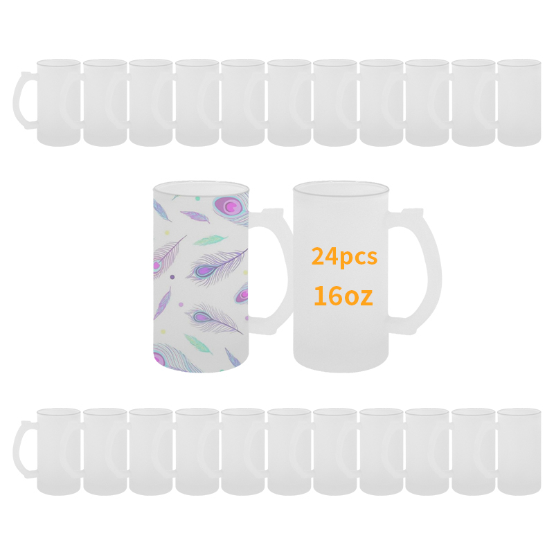 Free Shipping USA Warehouse 24pcs/ctn 16oz Sublimation Frosted Beer Mug with Handle Glass Frosted 16oz Beer Mug
