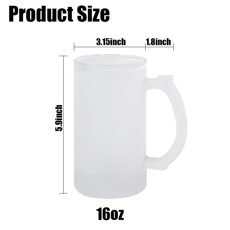 Free Shipping USA Warehouse 24pcs/ctn 16oz Sublimation Frosted Beer Mug with Handle Glass Frosted 16oz Beer Mug