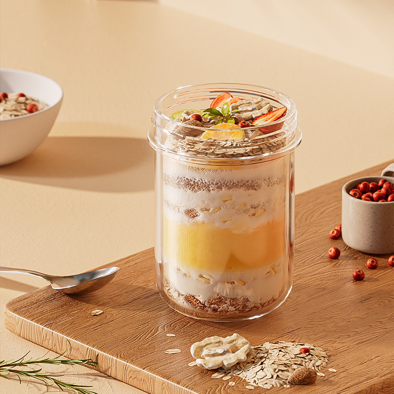 16oz Reusable Portable Leak Proof Glass Breakfast Mason Jars Glass Cup Oats Jar Coffee Mug With Lids and Spoons Water Bottle