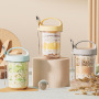 16oz Reusable Portable Leak Proof Glass Breakfast Mason Jars Glass Cup Oats Jar Coffee Mug With Lids and Spoons Water Bottle
