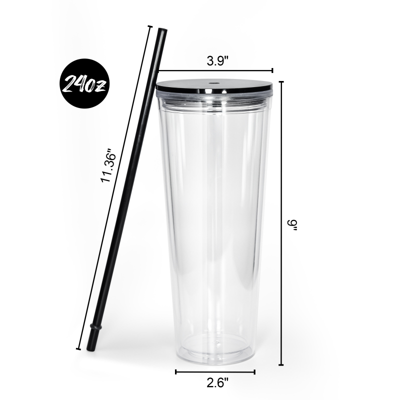 24oz Clear Double Wall Reusable Plastic Snow Globe Acrylic Tumbler Cup With Pre-drilled Hole 24 oz Snow Globe Tumbler
