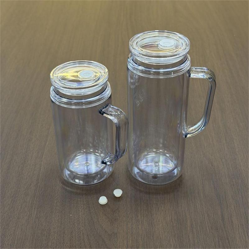 DSY New 16oz 20oz Pre-drilled Double Wall Plastic Snow Globe Tumbler Cup with Handle and Colored Plastic Lids and Straw