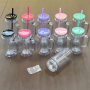 DSY New 16oz 20oz Pre-drilled Double Wall Plastic Snow Globe Tumbler Cup with Handle and Colored Plastic Lids and Straw
