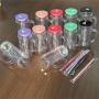 DSY New 16oz 20oz Pre-drilled Double Wall Plastic Snow Globe Tumbler Cup with Handle and Colored Plastic Lids and Straw