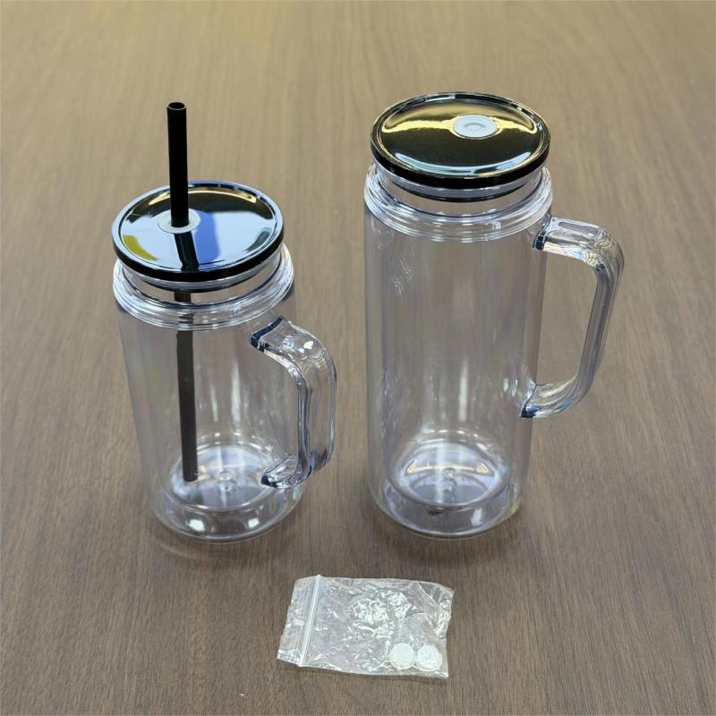 DSY New 16oz 20oz Pre-drilled Double Wall Plastic Snow Globe Tumbler Cup with Handle and Colored Plastic Lids and Straw