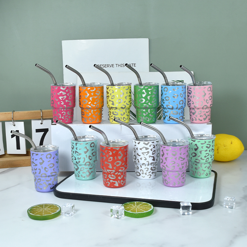 3oz Mini Tumbler Shot Glass With Straw and Lid, Set of 6 Mixed Colors Stainless Steel Mini Shot Glass Tumblers 6pcs/pack
