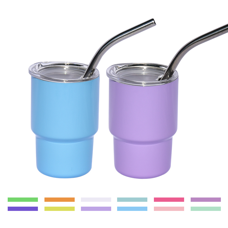 RTS 108pcs/ctn USA Warehouse Stocked Mini 3oz Shotglass Tumbler Cup Shot Stainless Steel Beer Mug with Metal Straw 12 Colors Mix