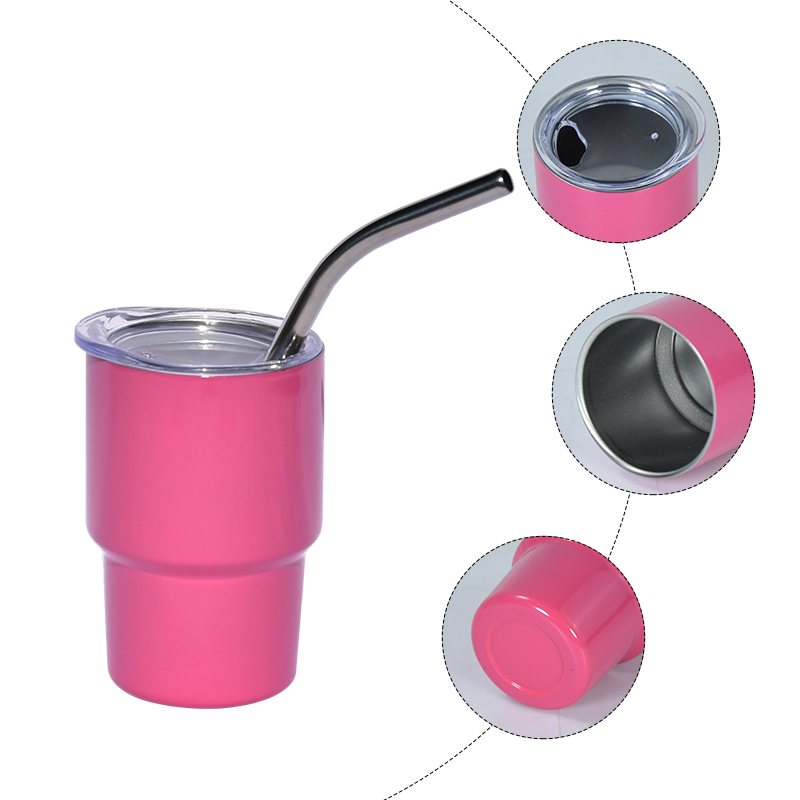 RTS 108pcs/ctn USA Warehouse Stocked Mini 3oz Shotglass Tumbler Cup Shot Stainless Steel Beer Mug with Metal Straw 12 Colors Mix