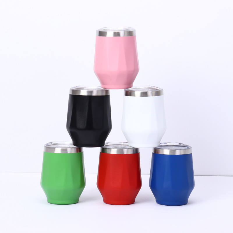 Custom logo 12oz Rhombus Eggshell Wine Tumbler 304 Stainless Steel Thermal Cup U-shaped Cold Beer Cup Mini Coffee Cup