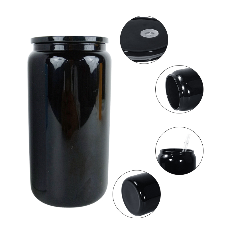 Factory Beer Can Shaped Drinkware 16oz Candy Colored Disposable Sublimation Glass Can Cups with PP Lids