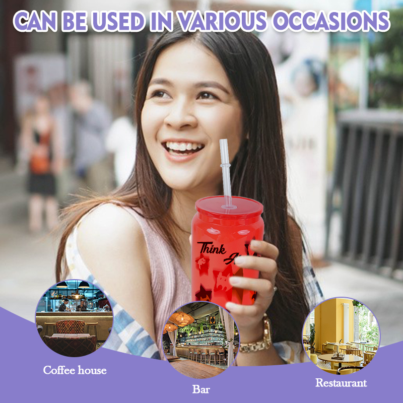 Factory Beer Can Shaped Drinkware 16oz Candy Colored Disposable Sublimation Glass Can Cups with PP Lids