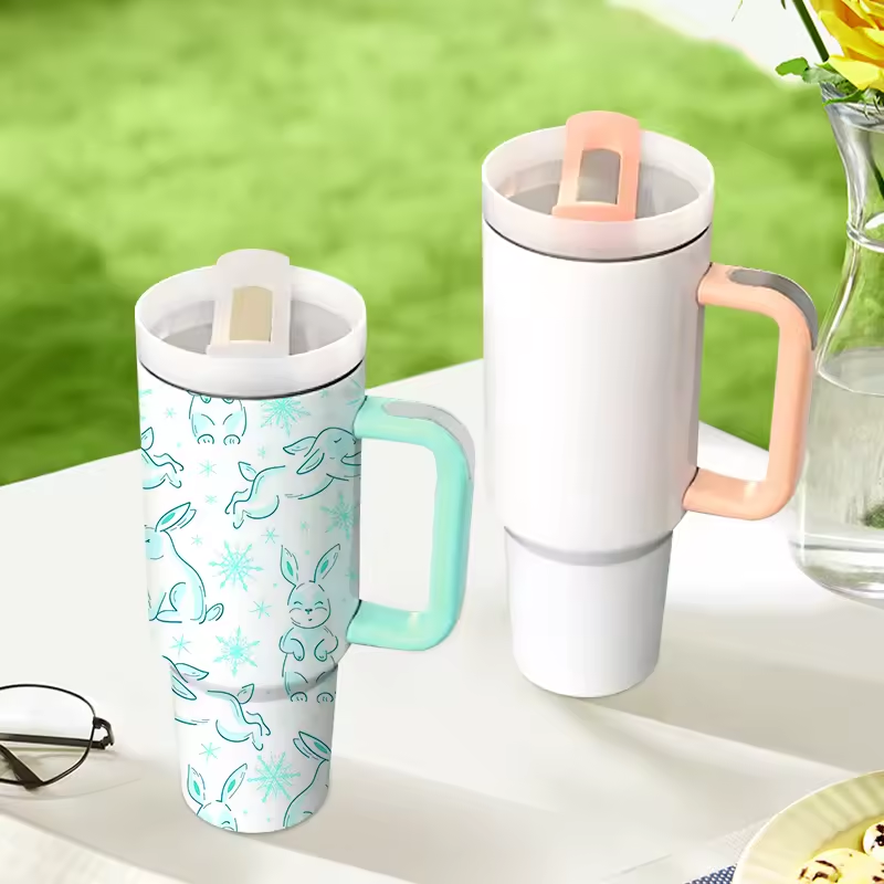 40oz H2.0 Sublimation Blank Double Wall Insulated Stainless Steel Tumbler with Handle and Straw