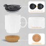 RTS US Stocked Glossy 15oz Sublimation White Ceramic Mug with Handle Black Plastic Lid and Bamboo Tray Cork Bottom 36pcs/ctn