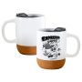 RTS US Stocked Glossy 15oz Sublimation White Ceramic Mug with Handle Black Plastic Lid and Bamboo Tray Cork Bottom 36pcs/ctn