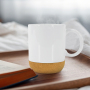 RTS US Stocked Glossy 15oz Sublimation White Ceramic Mug with Handle Black Plastic Lid and Bamboo Tray Cork Bottom 36pcs/ctn