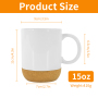 RTS US Stocked Glossy 15oz Sublimation White Ceramic Mug with Handle Black Plastic Lid and Bamboo Tray Cork Bottom 36pcs/ctn