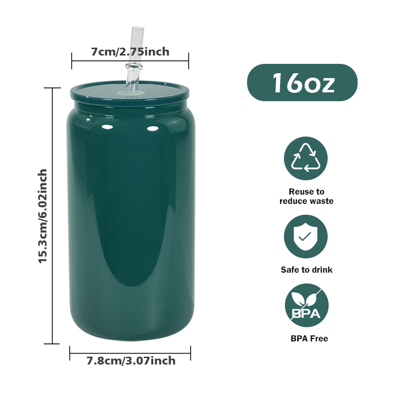 China RTS 16oz Glass Cup Colorful Juice Glass Mug Sublimation Blanks Cola Tumbler with Plastic Lid Straw for Beverages Drinking