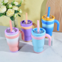 Stand Tumblers School Bottle 14 oz Tumbler with Side Handle, Insulated Water Bottle with Straw and 2 in 1 Lid