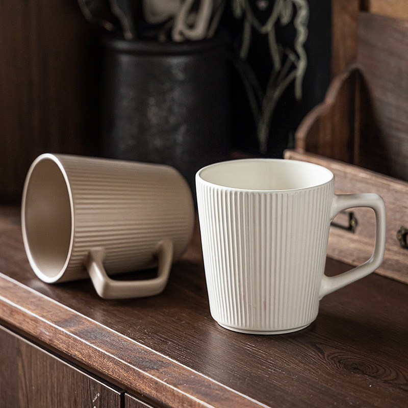 500ml Vintage Style Relief Ceramic Mug Simple Advanced Sense Cup Household Large Capacity Water Cup