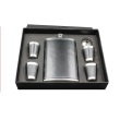 9oz leather black hip flask 4 funnel gift set