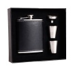 8oz leather black hip flask 2 funnel gift set