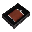 8oz leather black hip flask gift set