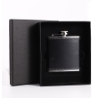 8oz leather black hip flask gift set