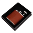 8oz leather black hip flask 1 funnel gift set