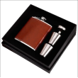 8oz leather black hip flask 2 funnel gift set