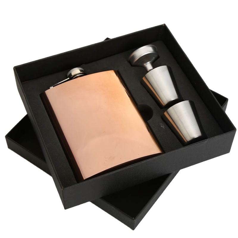 Factory Supply Wine Flask Set 7oz 8oz Colored Black Leather Stainless Steel Funnel Hip Flask Whiskey Russian Liquor Wine Flask