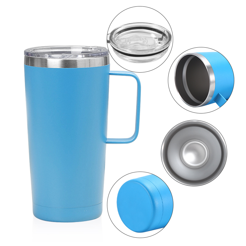 Custom LOGO Double Wall 304 Stainless Steel Mug Beer Cup Vacuum Insulated Tumbler with Handle and Straw 20oz