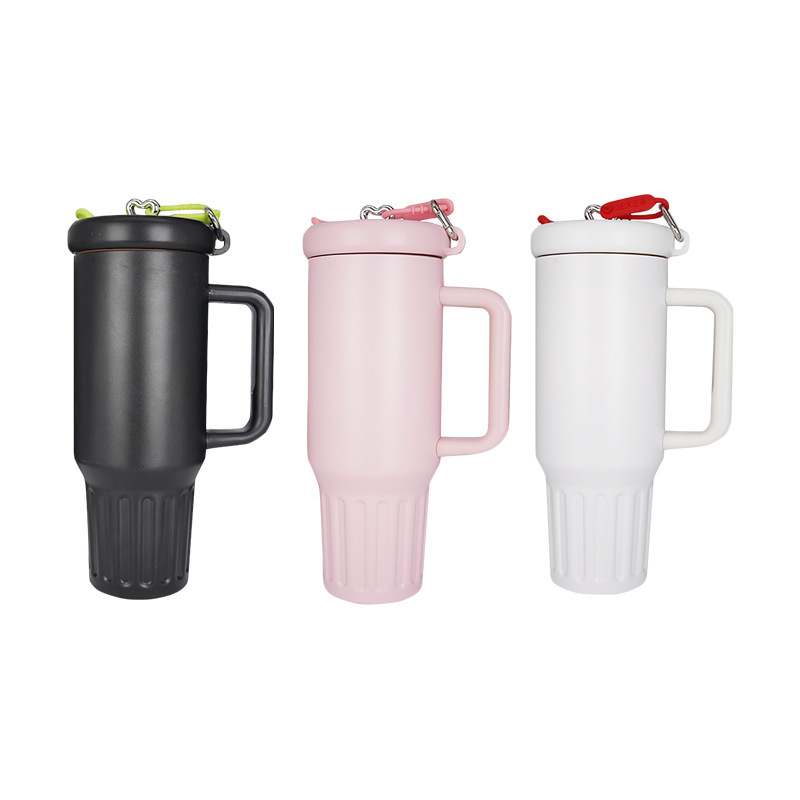Custom Logo 40oz Tumbler Stainless Steel 304 Vacuum Double Walled Travel Mug Powder Coated Tumbler with Handle Keychain Lid