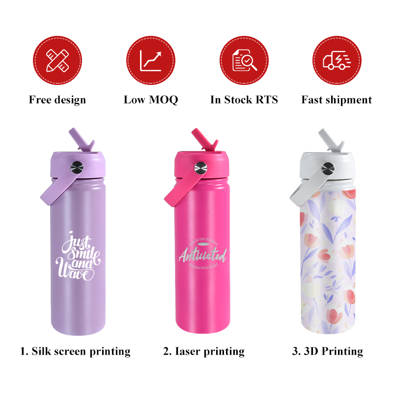 18oz 24oz 32oz Double Wall Custom logo Stainless Steel Thermal Gym Sports Insulated Water Bottle with Proof Straw Handle Lid