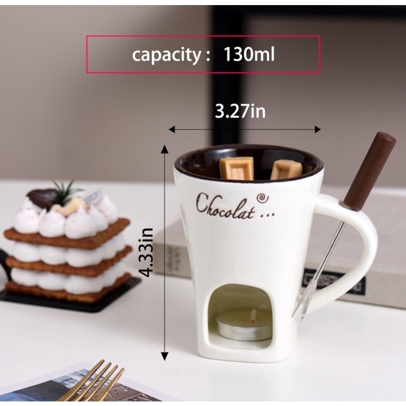 Custom 130ml Mugs Ice Cream Cheese Chocolate Melting Furnace Creative Ceramic Cup with Fork for Candle Placement Heating Furnace