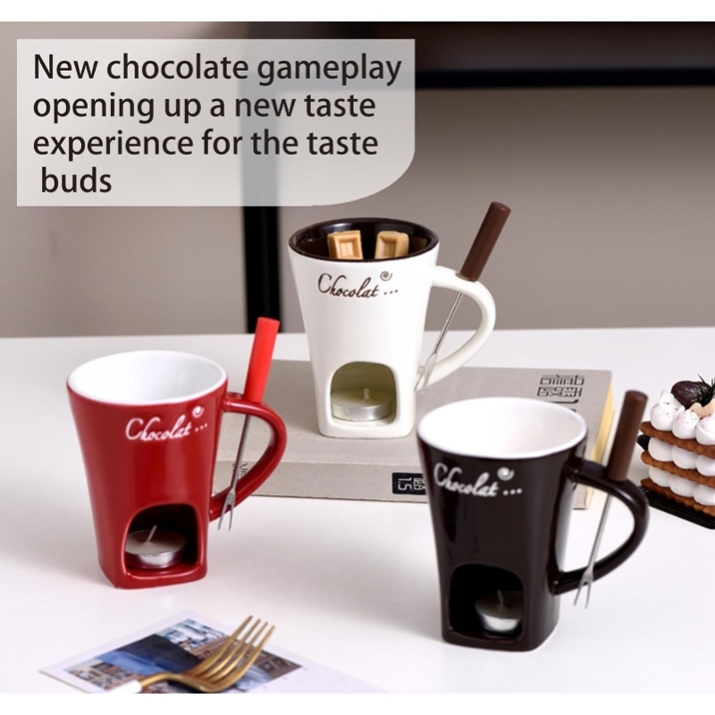 Custom 130ml Mugs Ice Cream Cheese Chocolate Melting Furnace Creative Ceramic Cup with Fork for Candle Placement Heating Furnace