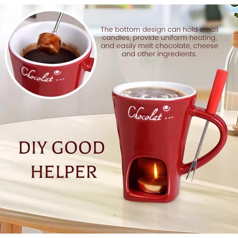 Custom 130ml Mugs Ice Cream Cheese Chocolate Melting Furnace Creative Ceramic Cup with Fork for Candle Placement Heating Furnace