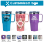Custom Logo 20oz Tumbler Stainless Steel Vacuum Travel Mug with Handle Cute Design Mug Lid and Straw Water Bottle