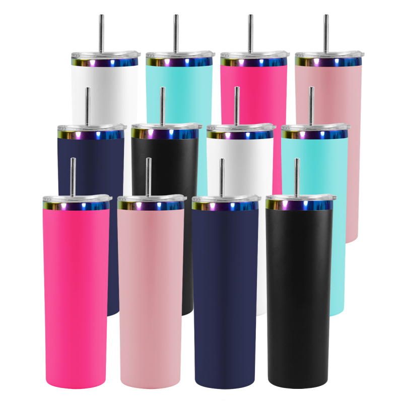 Wholesale 20oz Stainless Steel Tumbler SS304 Holographic Rainbow Powder Plated Mixed 6 Colors Insulated Cup with Straw Brush