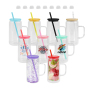 RTS Handled 16 oz Glasses Sublimation Handle Jar 16oz Double Wall Glass Tumbler Colorful Lid Snow Globe Can Pre-drilled Hole