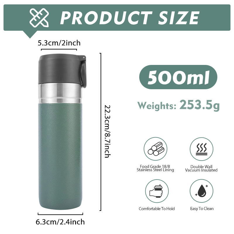 Custom LOGO 500ml Outdoor Portable Vacuum Sports Water Bottle Stainless Steel Insulated 17oz Coffee Tumbler